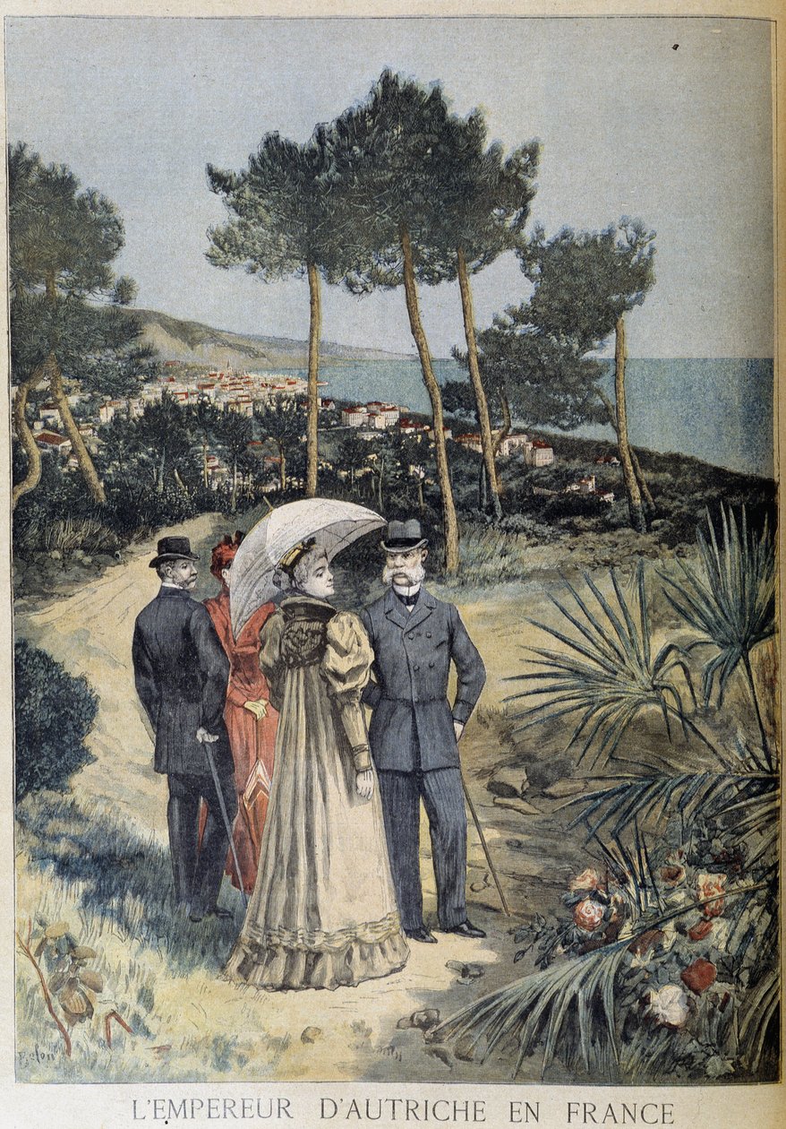 De keizer van Oostenrijk in Frankrijk (Bezoek van het keizerlijk paar Frans Jozef en Elisabeth van Oostenrijk (Sissi) aan de Franse Rivièra) - in Le Petite Journal van 19/03/1894 door Unknown artist