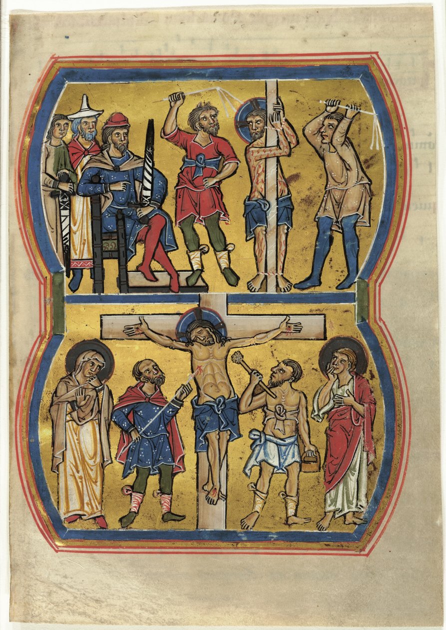 De geseling en de kruisiging, uit een psalter door Unknown artist