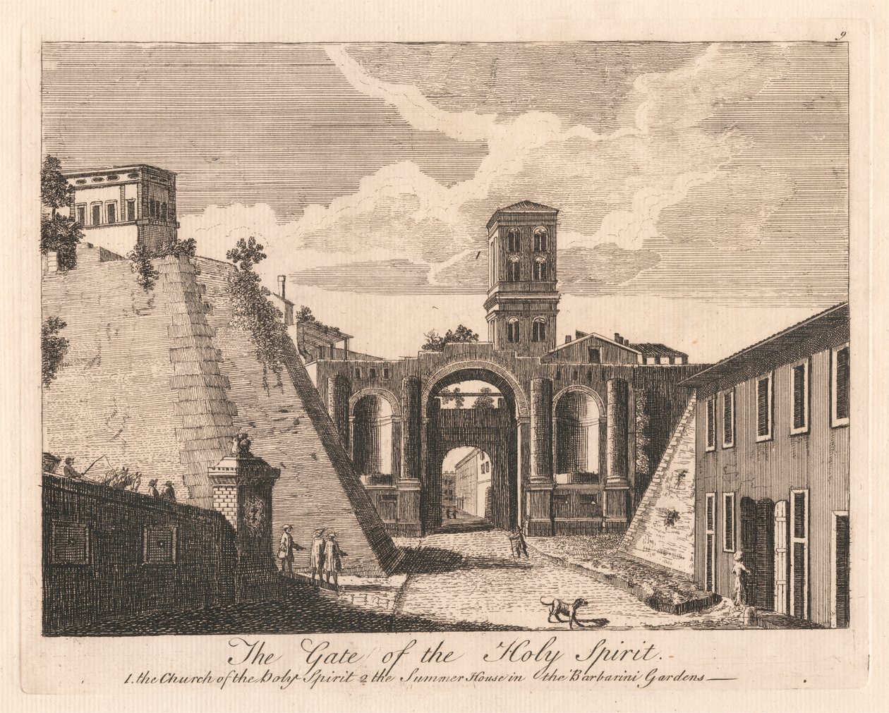 De Poort van de Heilige Geest: 1. de Kerk van de Heilige Geest 2. het Zomerhuis in de Barbarini Tuinen door Unknown artist