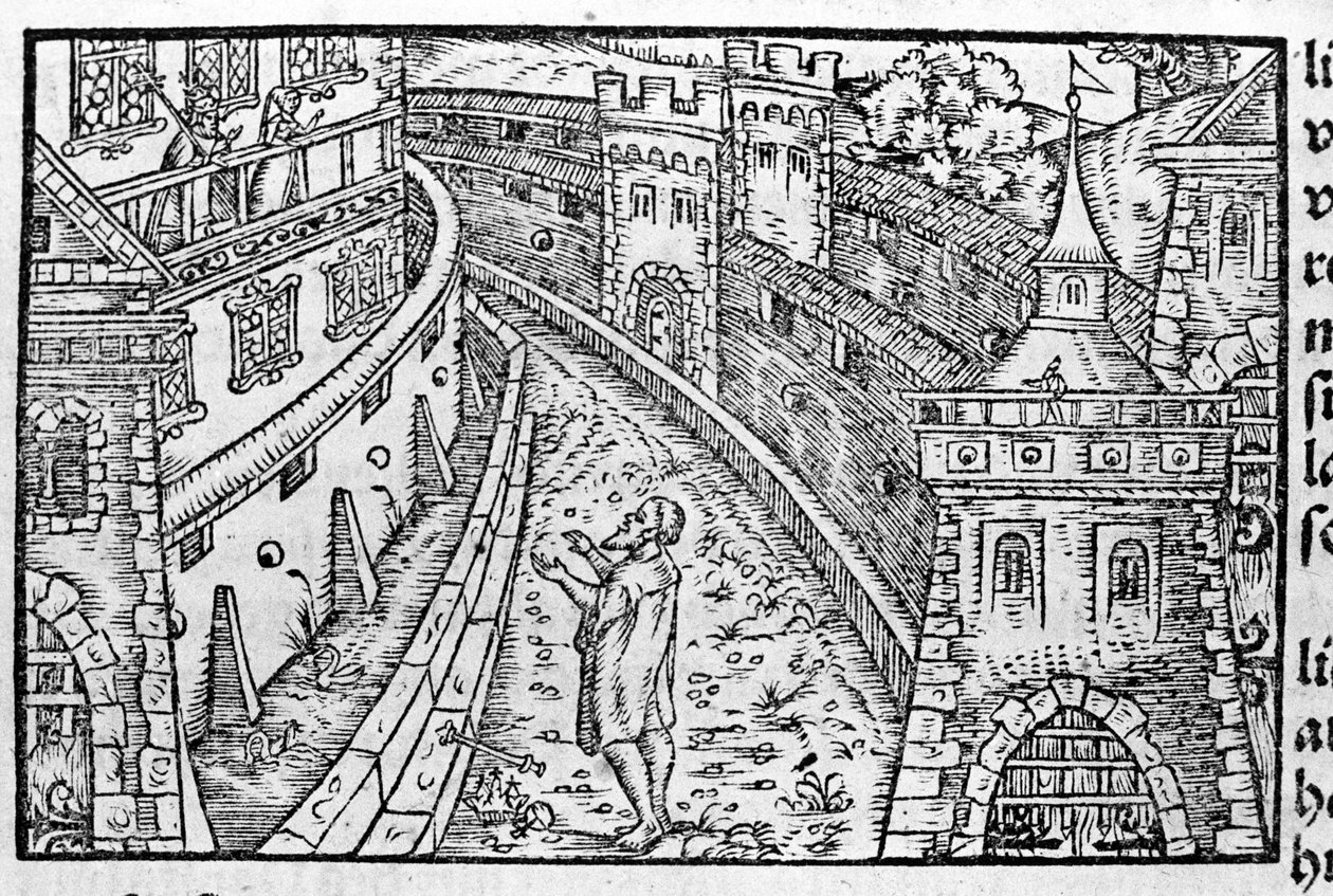 De Duitse keizer Hendrik IV (1050 - 1106) in Canossa. Linksboven zijn de gravin Mathilde van Canossa (of gravin Mathilde van Toscane) (1046 - 1115) en paus Gregorius VII (1015/20 - 1085) die hun toevlucht hadden gezocht in het kasteel. Volgens Johann Stum door Unknown artist