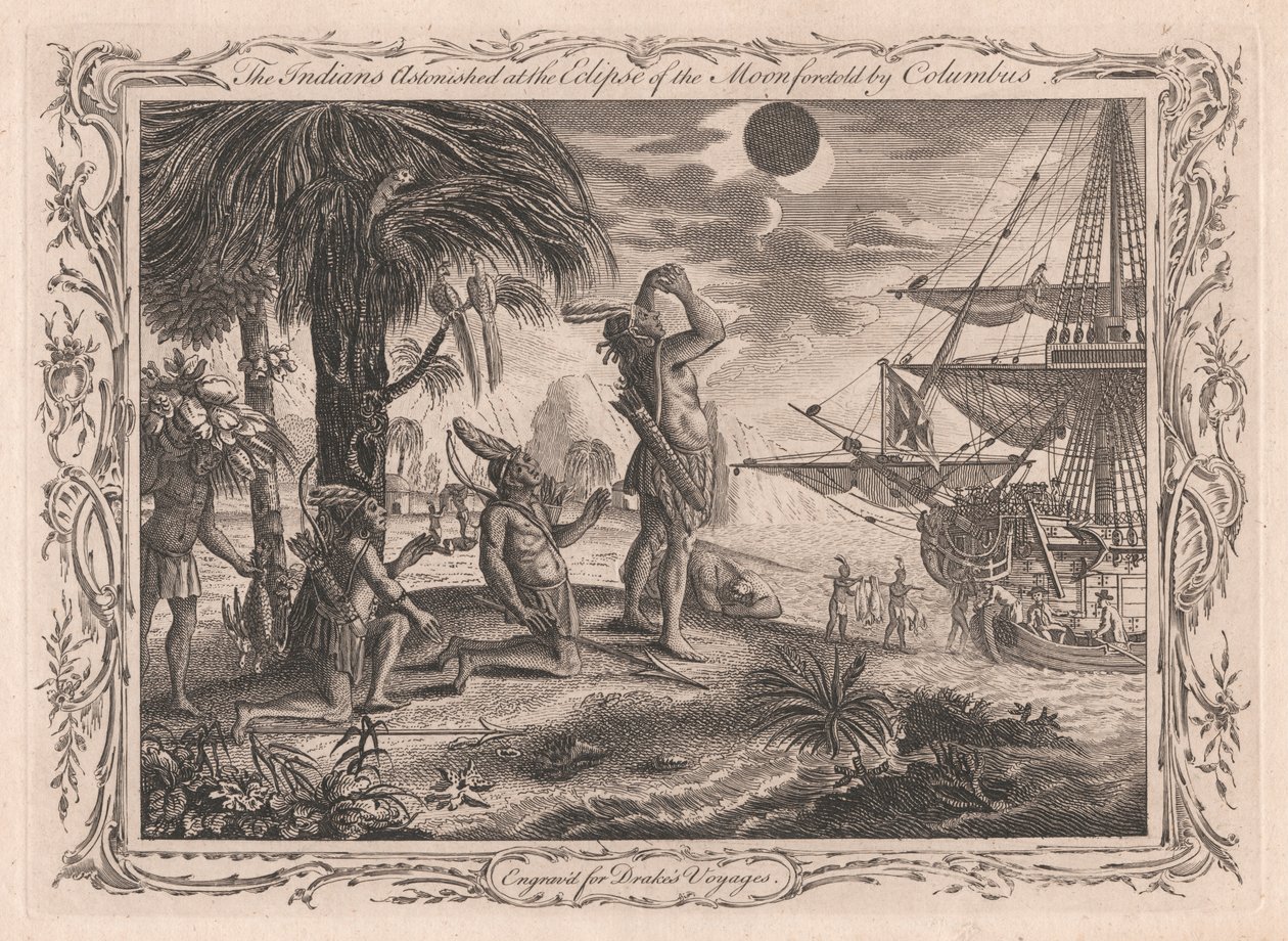 De Indianen verbaasd over de maansverduistering voorspeld door Columbus door Unknown artist