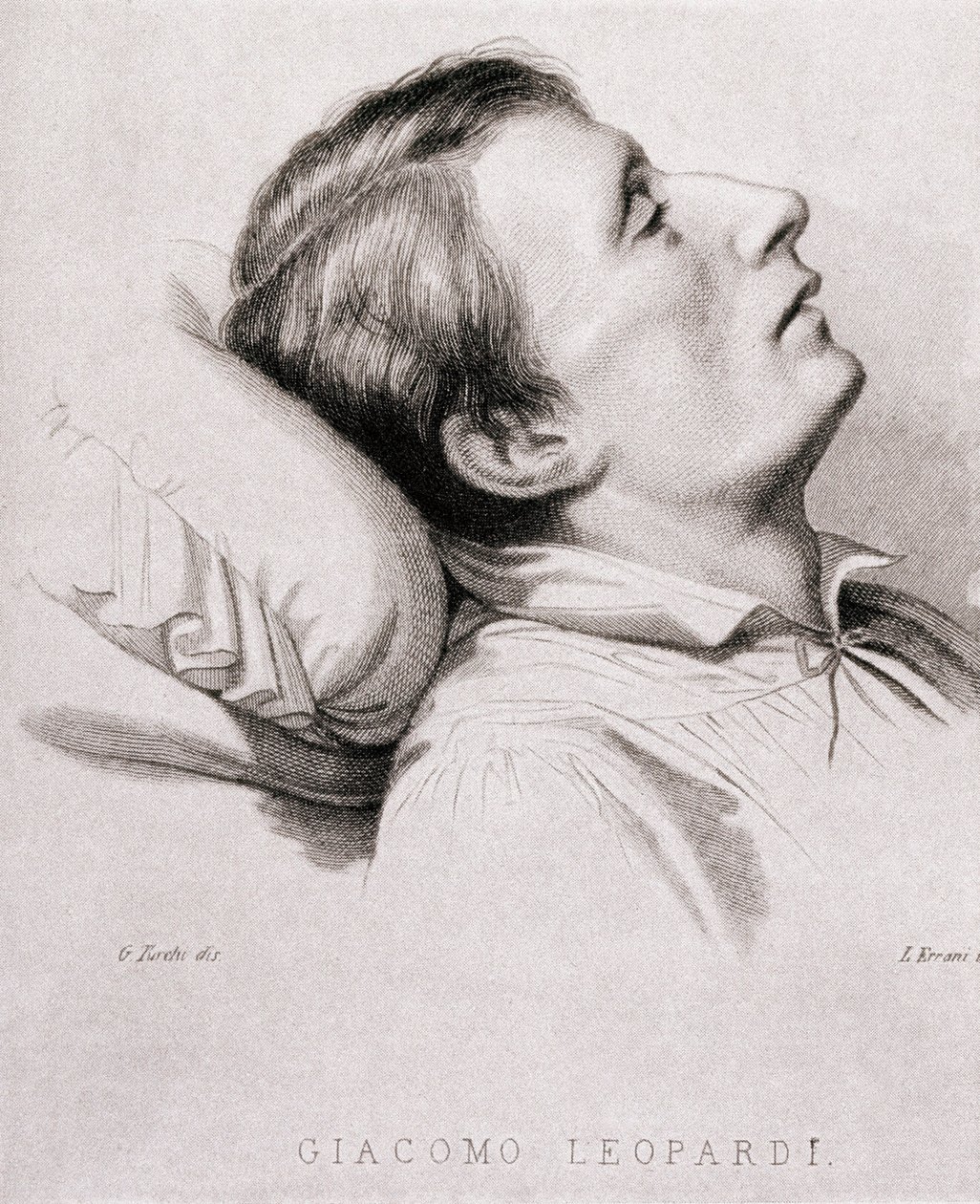 De Italiaanse dichter Giacomo Leopardi op zijn sterfbed door Unknown artist