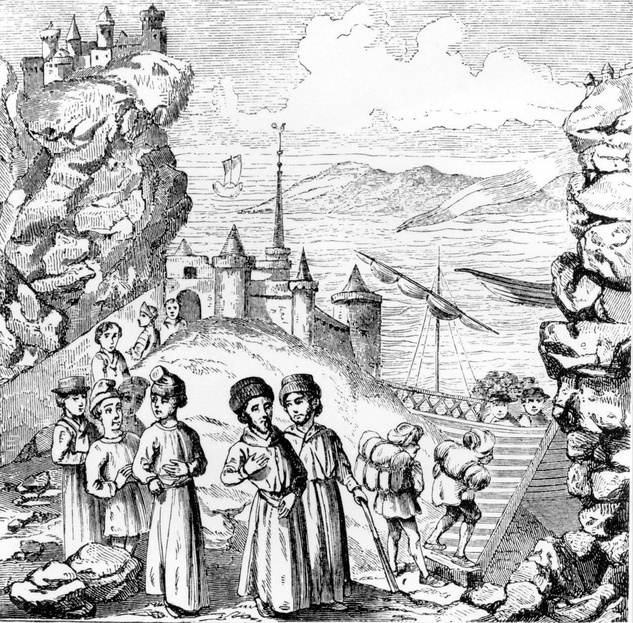 De joden verdreven uit Spanje. Reproductie van een gravure uit het begin van de 17e eeuw door Unknown artist