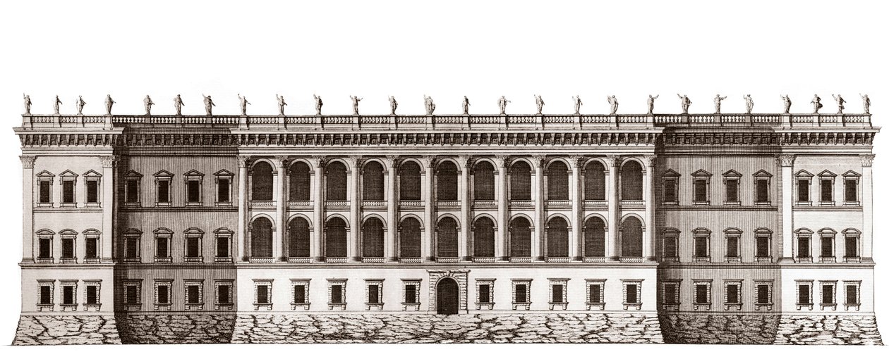 Het Louvre in Parijs, project van Gian Lorenzo Bernini: elevatie van de hoofdgevel aan de Tuileries - Uit 