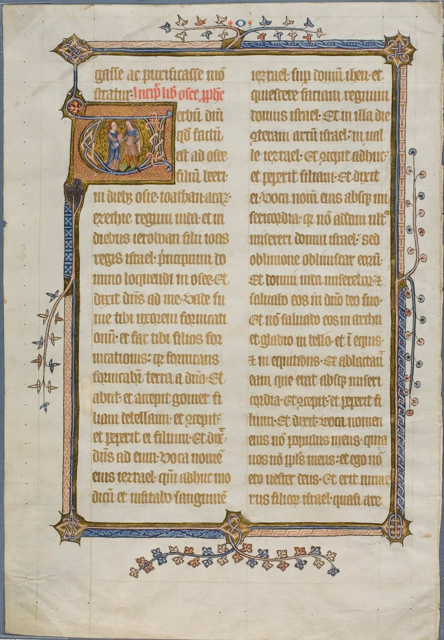 Het huwelijk van Hosea en Gomer in een gehistoriseerde initiële "V" uit een Bijbel door Unknown artist