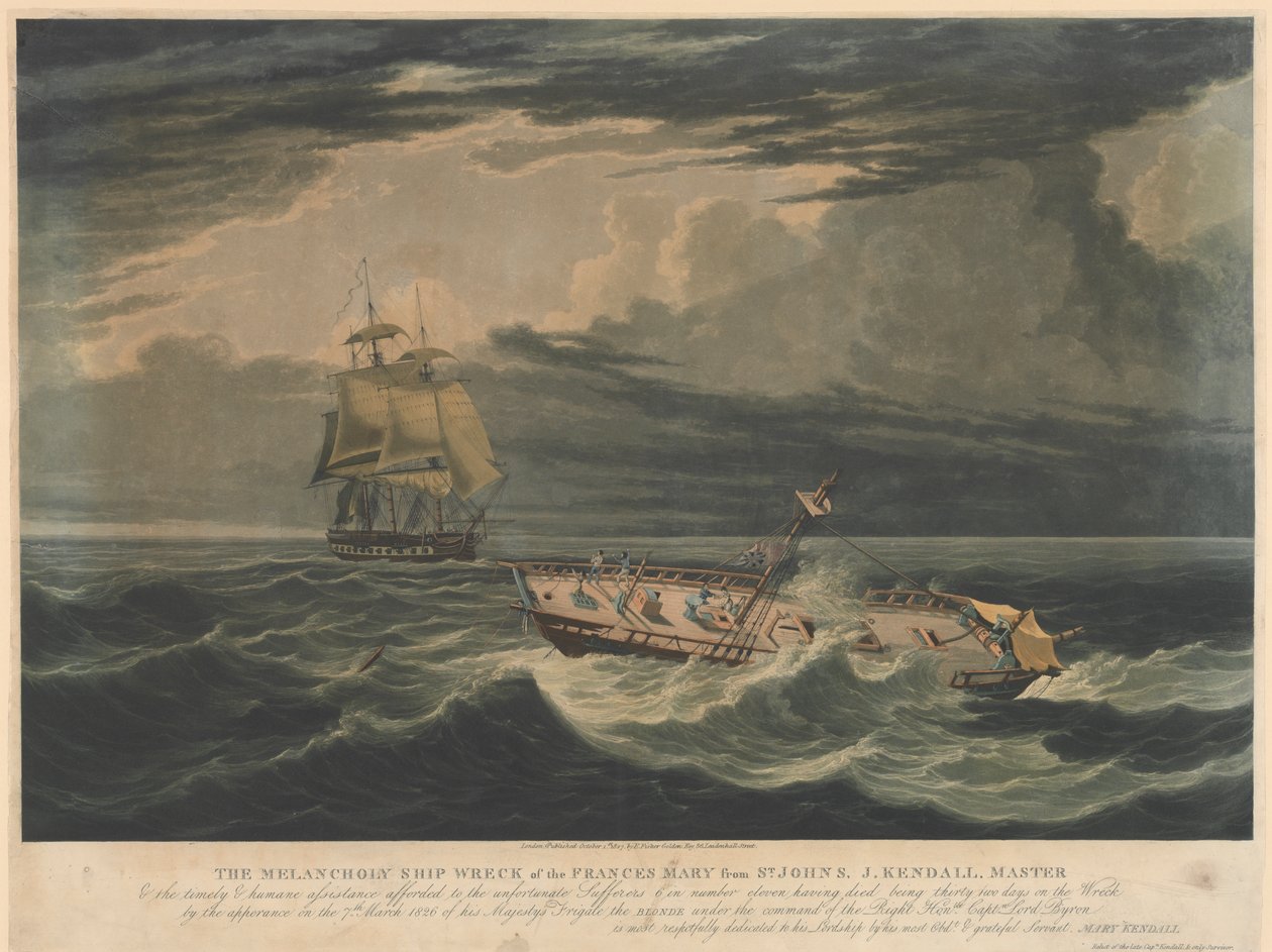 Het Melancholische Schipbreuk van de Frances Mary van St Johns... het uiterlijk op 7 maart 1826 van Zijne Majesteits Fregat de Blonde... door Unknown artist