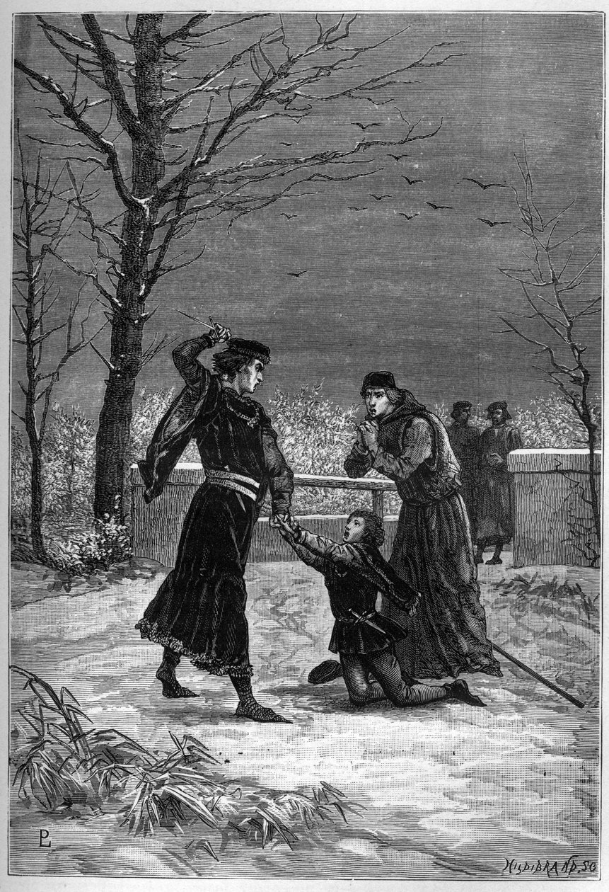 De moord op Rutland door Lord Clifford - Edmund, Graaf van Rutland wordt gedood door Lord Clifford in de Slag bij Wakefield - Edmond Plantagenet Graaf van Rutland door Unknown artist