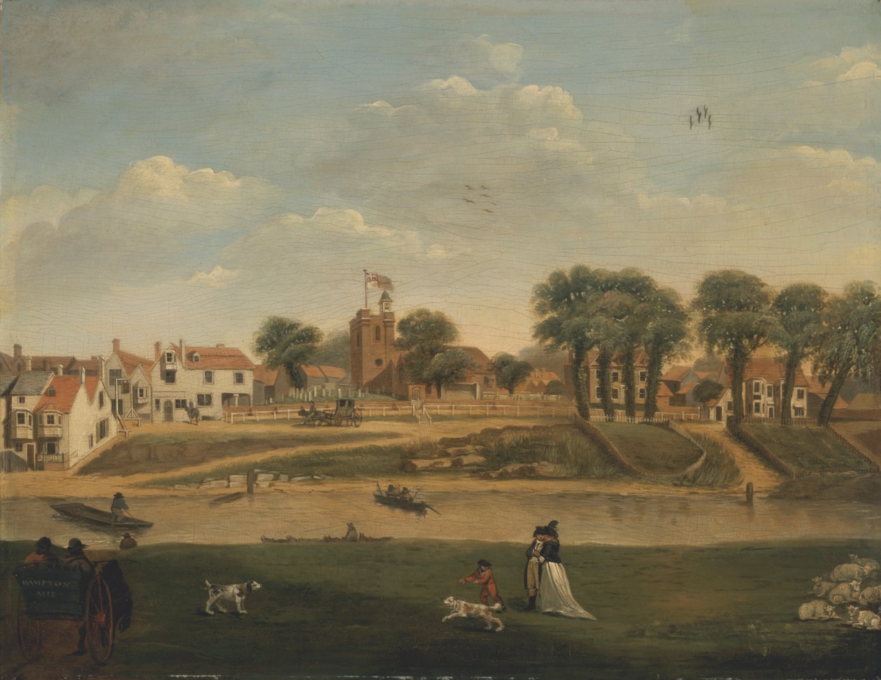 De oude parochiekerk en het dorp, Hampton-on-Thames, Middlesex, 18e eeuw door Unknown artist
