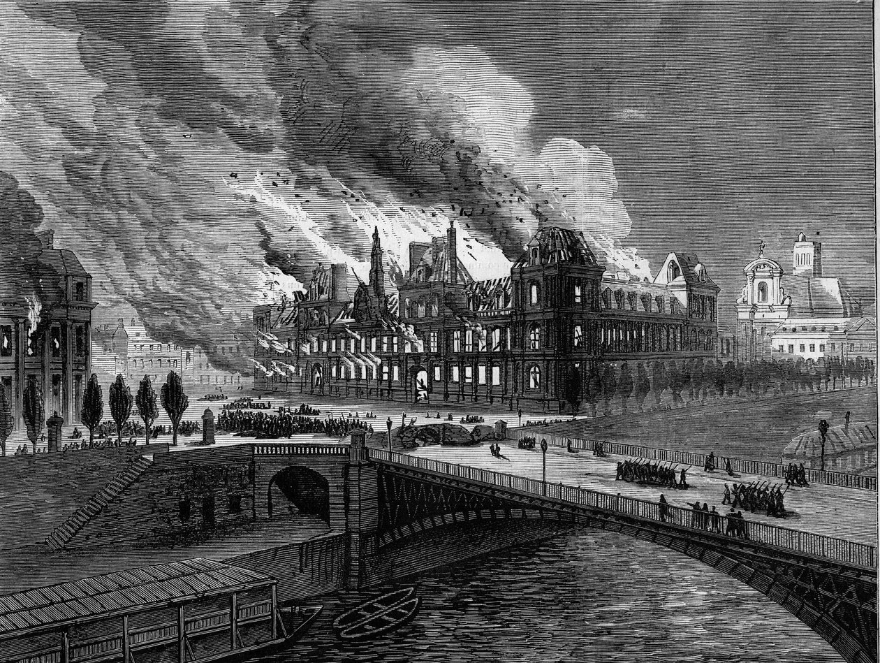 De Commune van Parijs in 1871. Brand van het Stadhuis op 24 mei. door Unknown artist