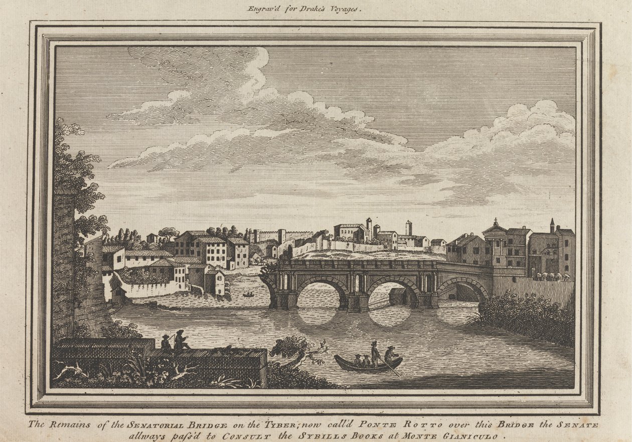 De overblijfselen van de Senatoriale Brug over de Tiber; nu Ponte Rotto genoemd, over deze brug passeerde de Senaat altijd om de Sybillijnse boeken te raadplegen bij Monte Gianiculo door Unknown artist