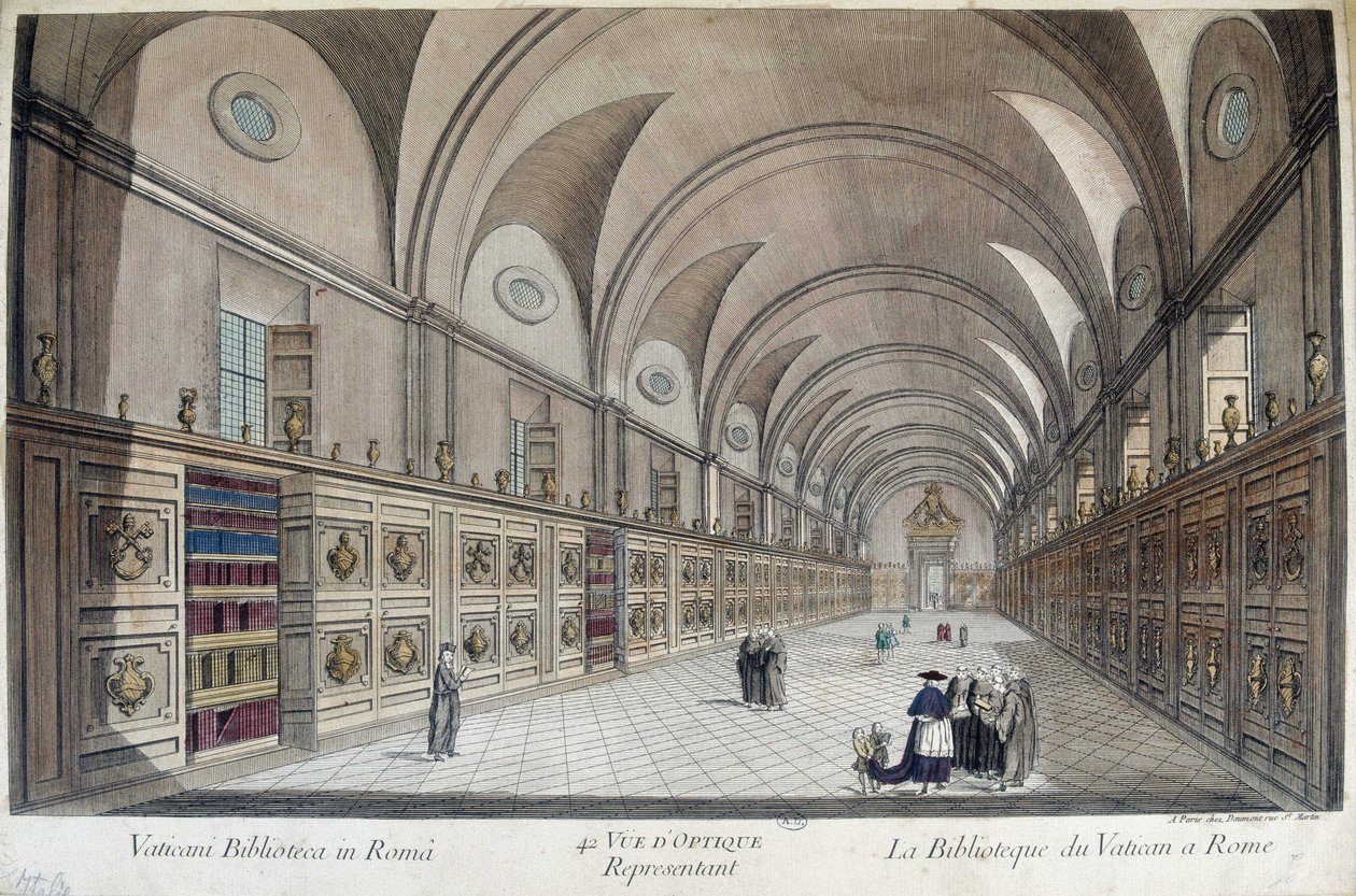 De Vaticaanse Bibliotheek (Apostolische Bibliotheek) in Rome, gravure door Unknown artist