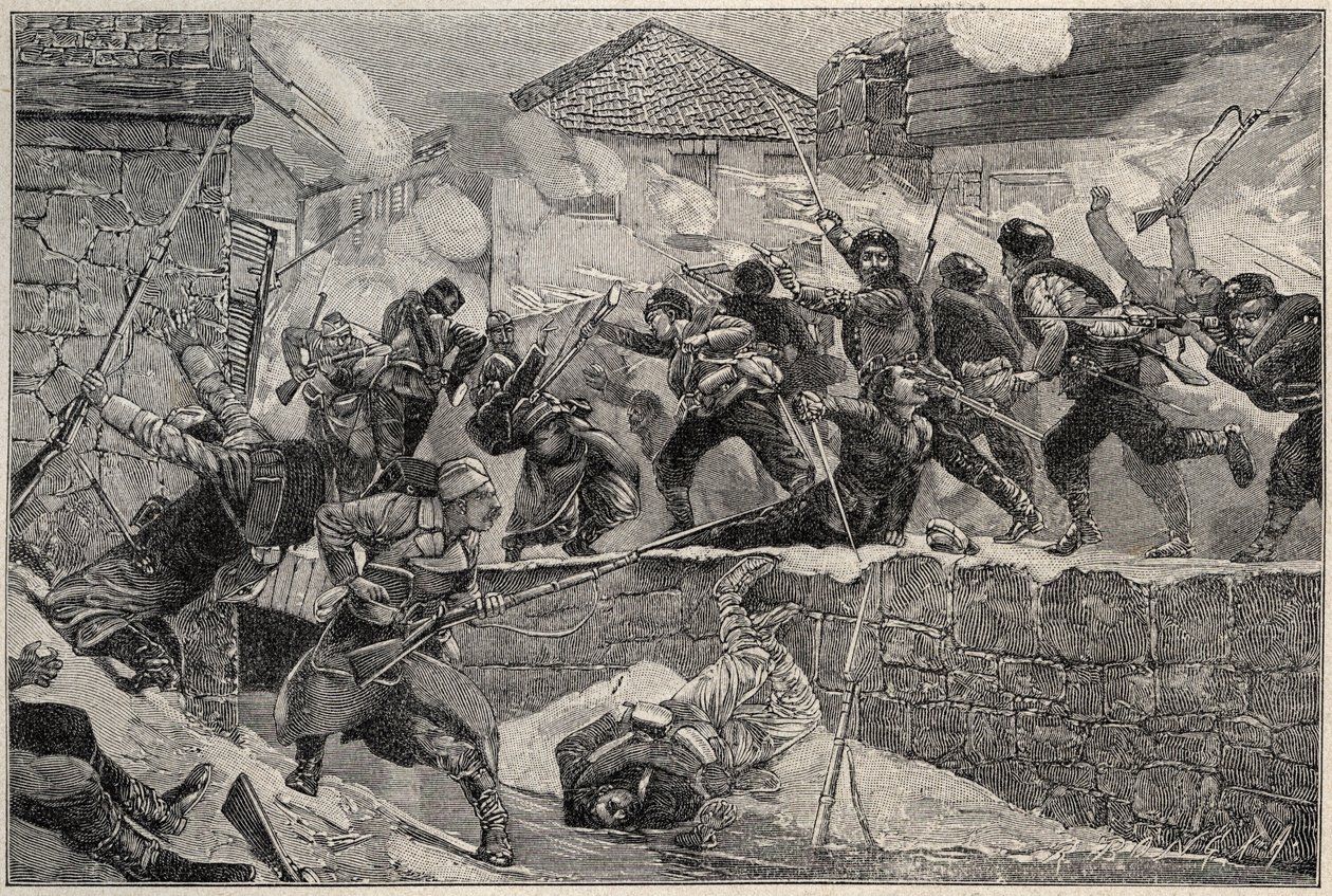 De oorlog tussen Servië en Bulgarije, Bulgaars - Servisch-Bulgaarse Oorlog 1885 - Slag bij Pirot, 27.11.1885 - Servisch-Bulgaarse Oorlog Slag bij Pirot 1885 door Unknown artist
