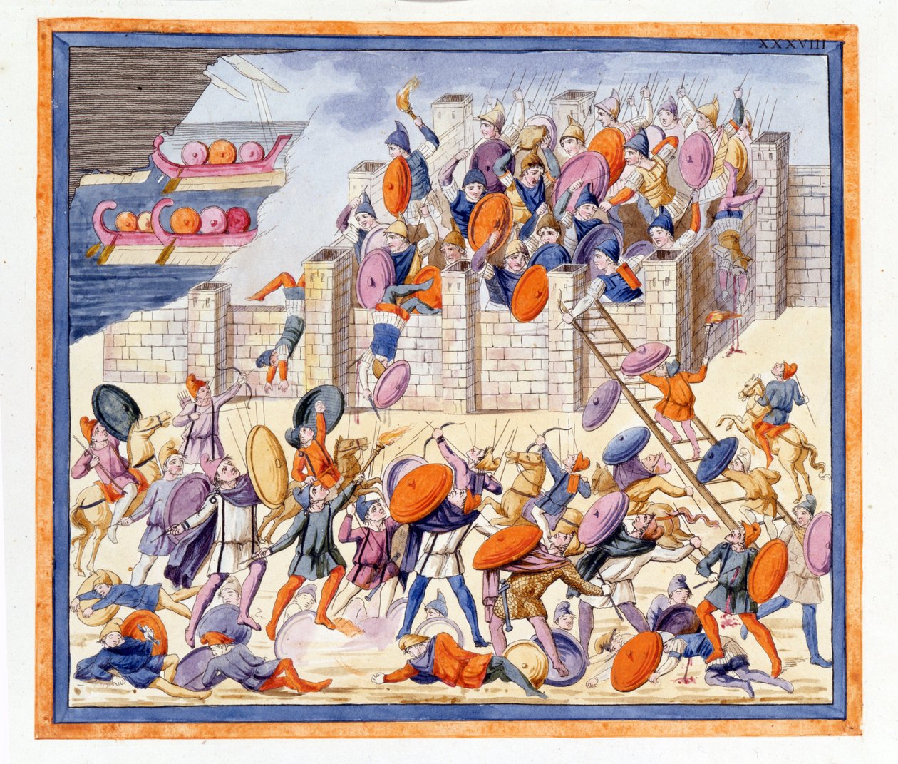De strijd aan beide zijden van de muren gebouwd door de Grieken. L