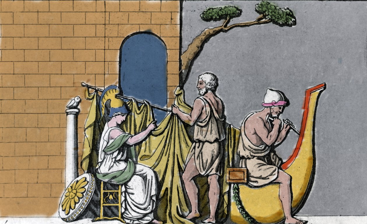 De bouw van het schip Argo, bijgestaan door Minerva, met het heilige hout van de eiken van Dodone. door Unknown artist