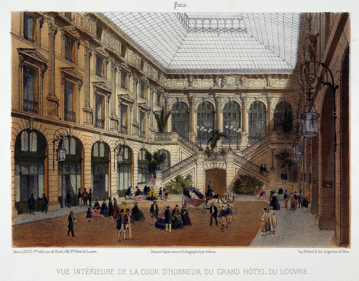 De erebinnenplaats van het Grand Hôtel du Louvre door Unknown artist