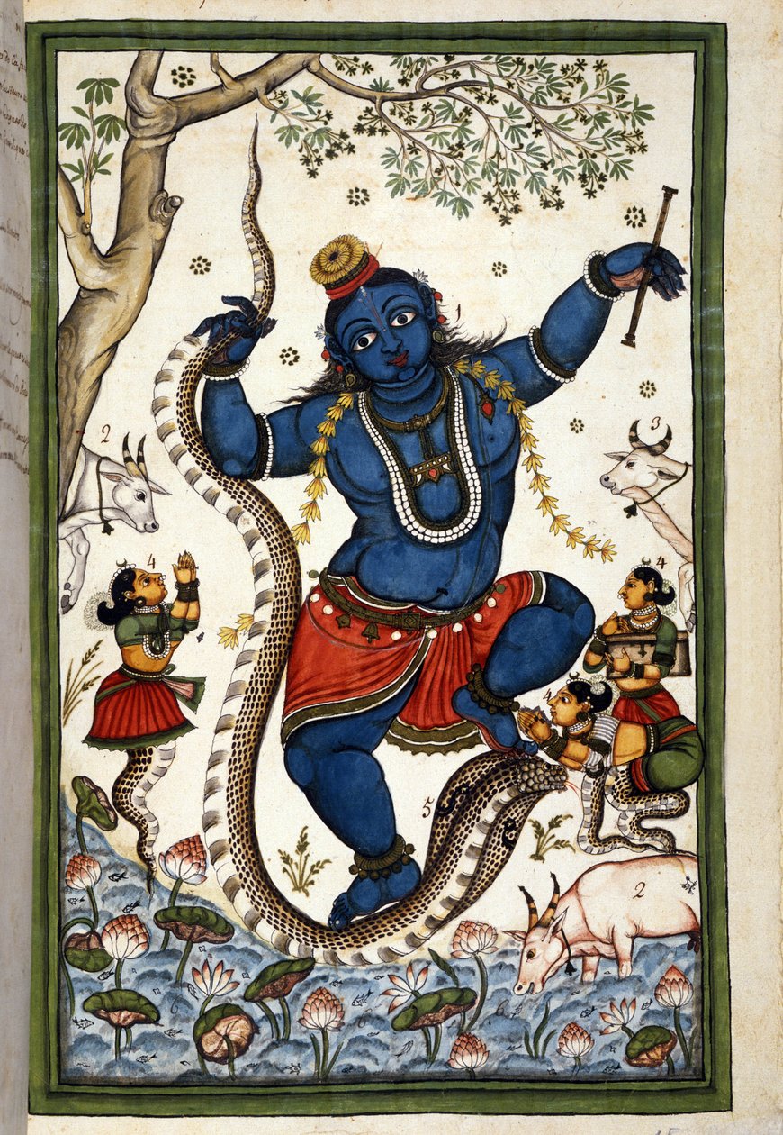 De godheid van de Brahmaanse triade Vishnu. Pagina uit het manuscript (ms. 8300) "Geschiedenis van Mogol" (Moghul of Moghol) door Stefano Nivibus Cardeira. 18e eeuw. Bibloteca marciana, Venetië door Unknown artist