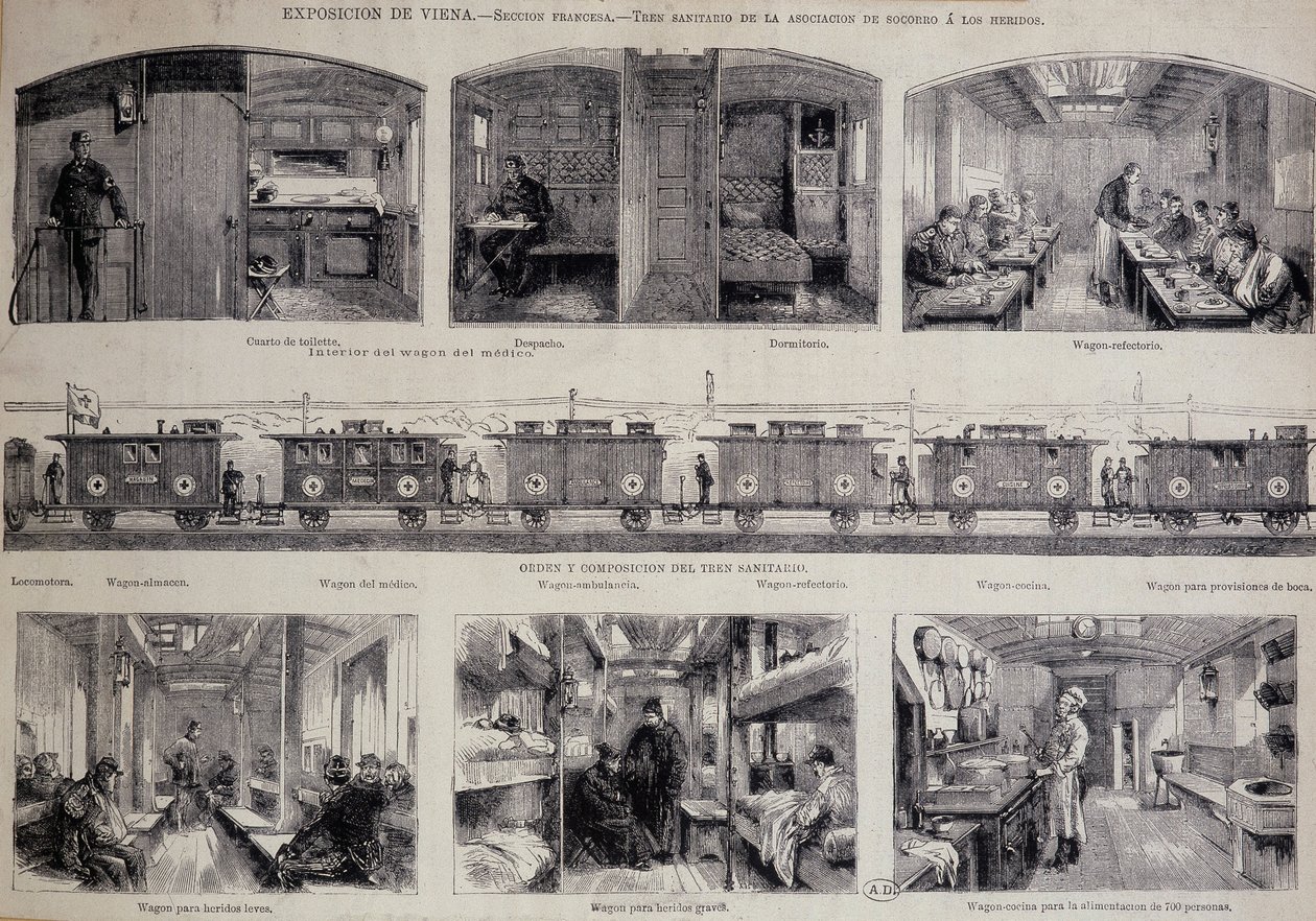 De verschillende compartimenten van een sanitair trein door Unknown artist