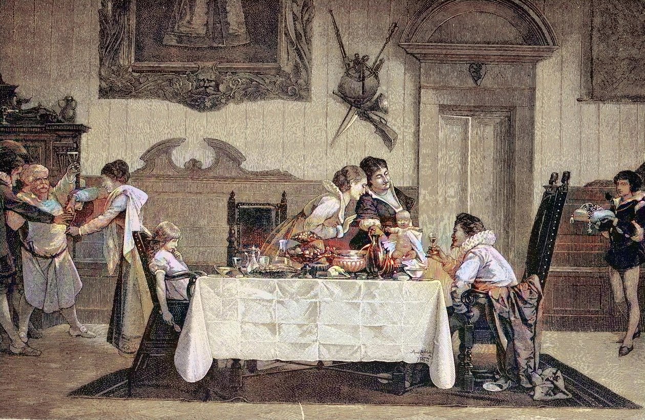 De eerstgeboren mannelijke nakomeling, de vroedvrouw toont de pasgeboren zoon aan de andere familieleden door Unknown artist