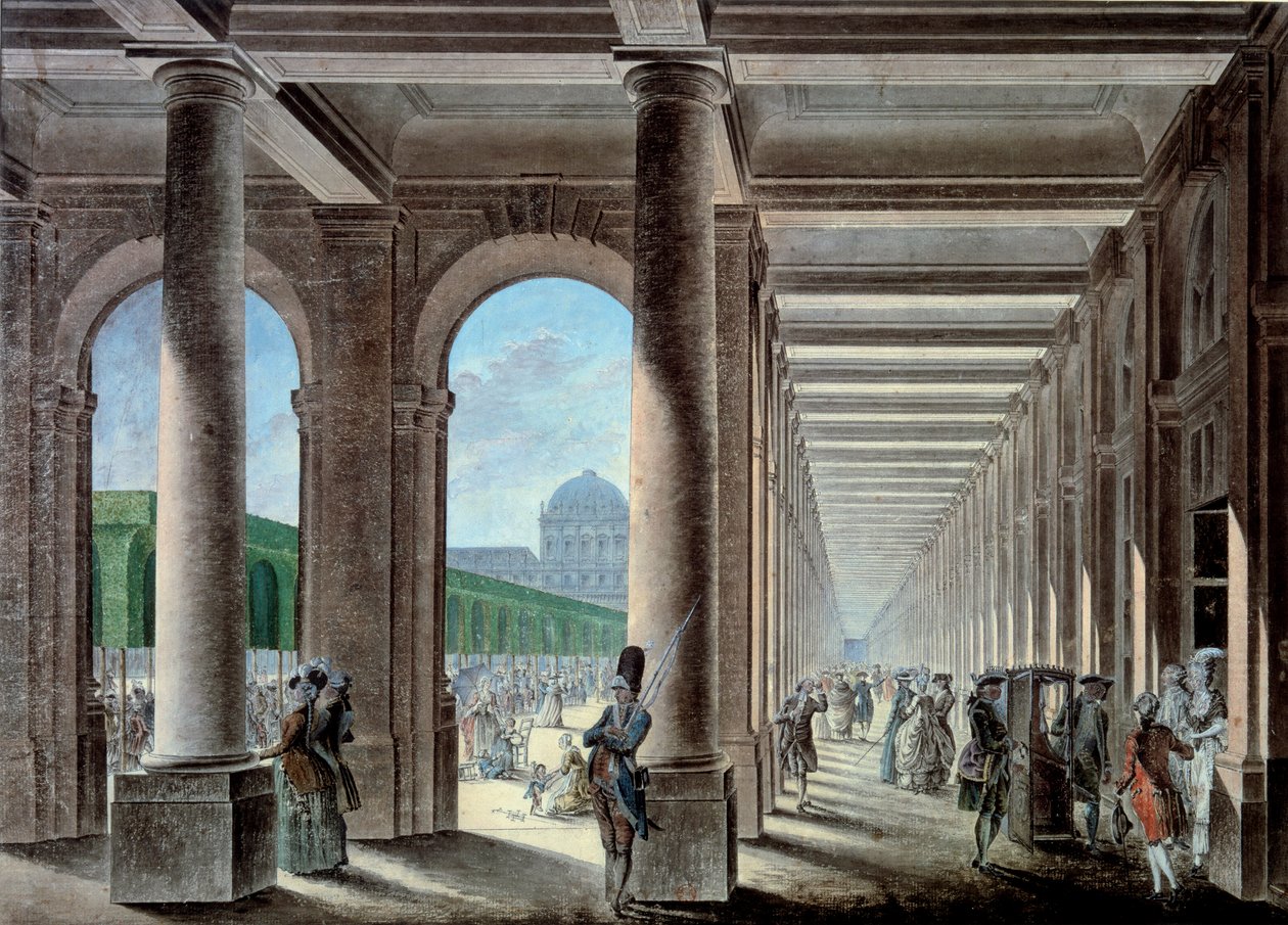 De galerijen en tuinen van het Palais Royal door Unknown artist