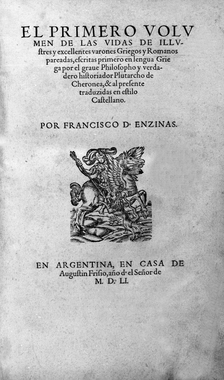 De levens van beroemde mannen. Frontispice van het boek van Plutarch di Cheronee, ook wel 