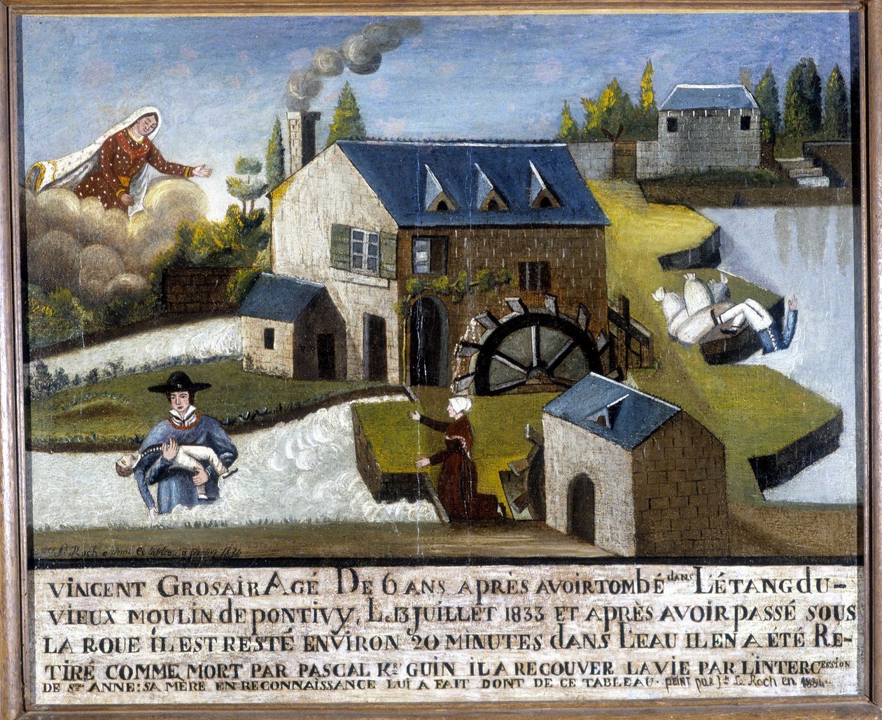 Het wonder van het kind Vincent Grosair, gered van verdrinking door Sainte Anne, 13 juli door Unknown artist