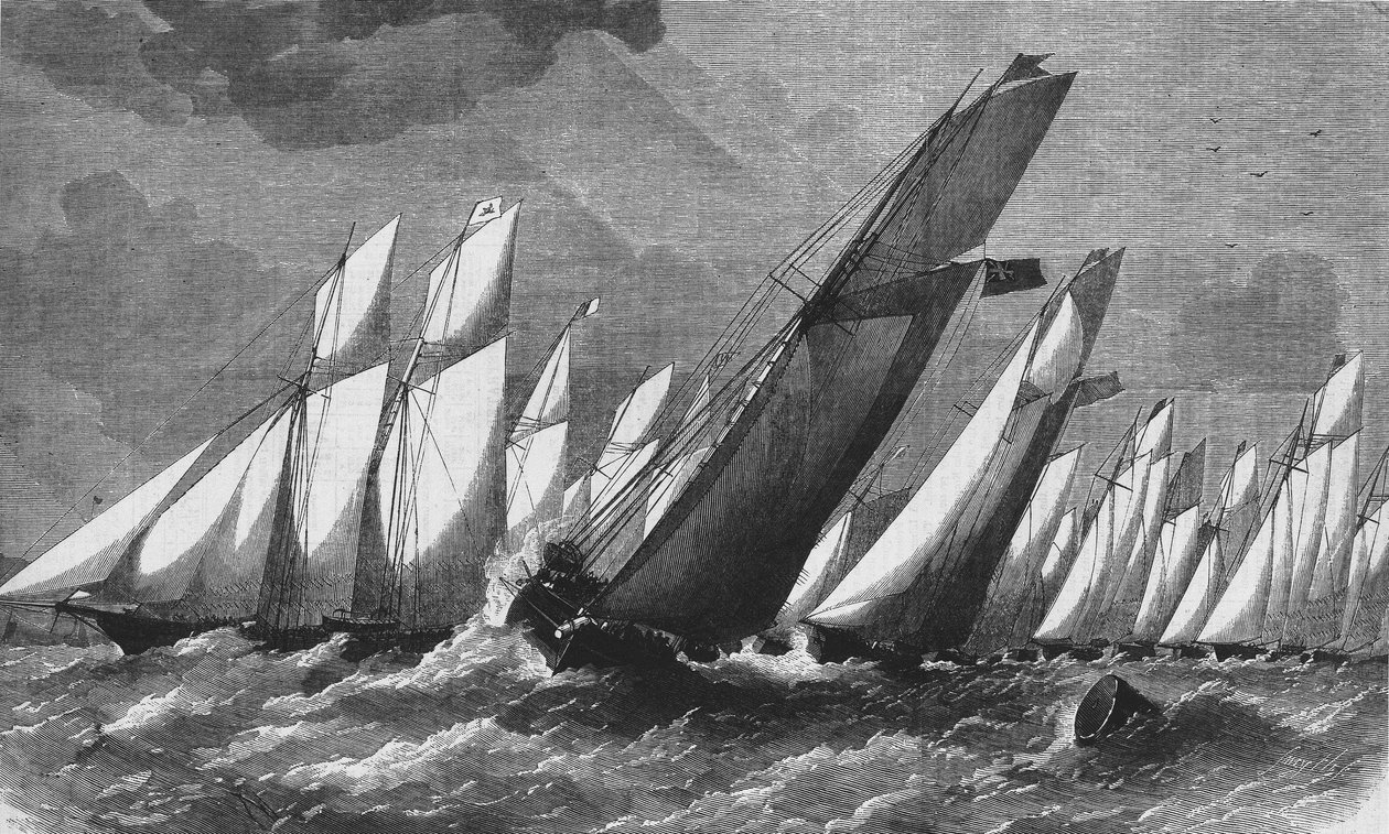 De oceanische race van de Royal Victoria Yacht Club in 1868 - gravure, Bibl. des Arts deco. door Unknown artist