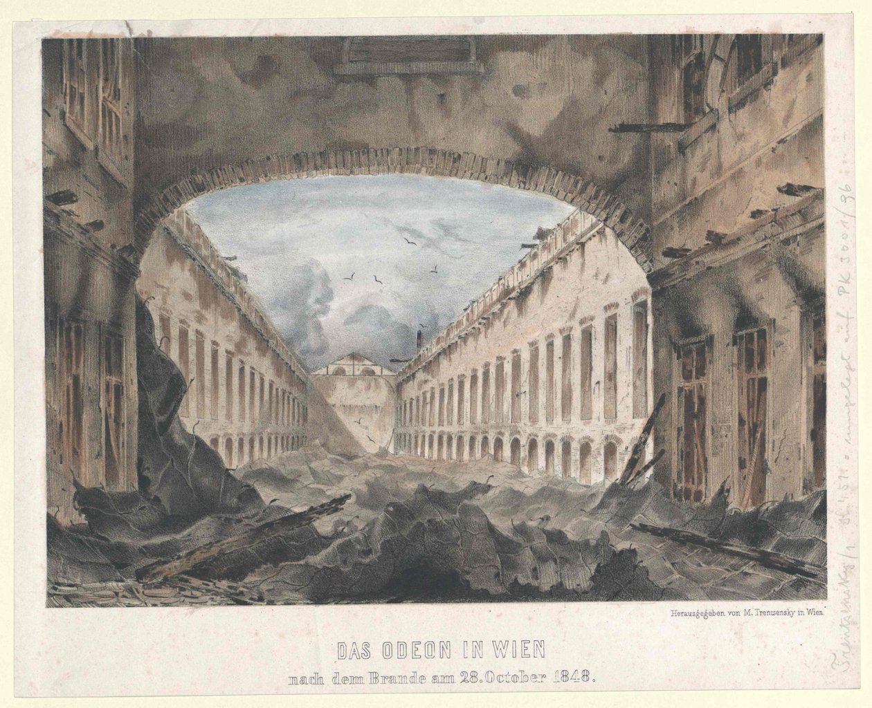 Het Odeon in Wenen na de brand op 28 oktober 1848 door Unknown artist