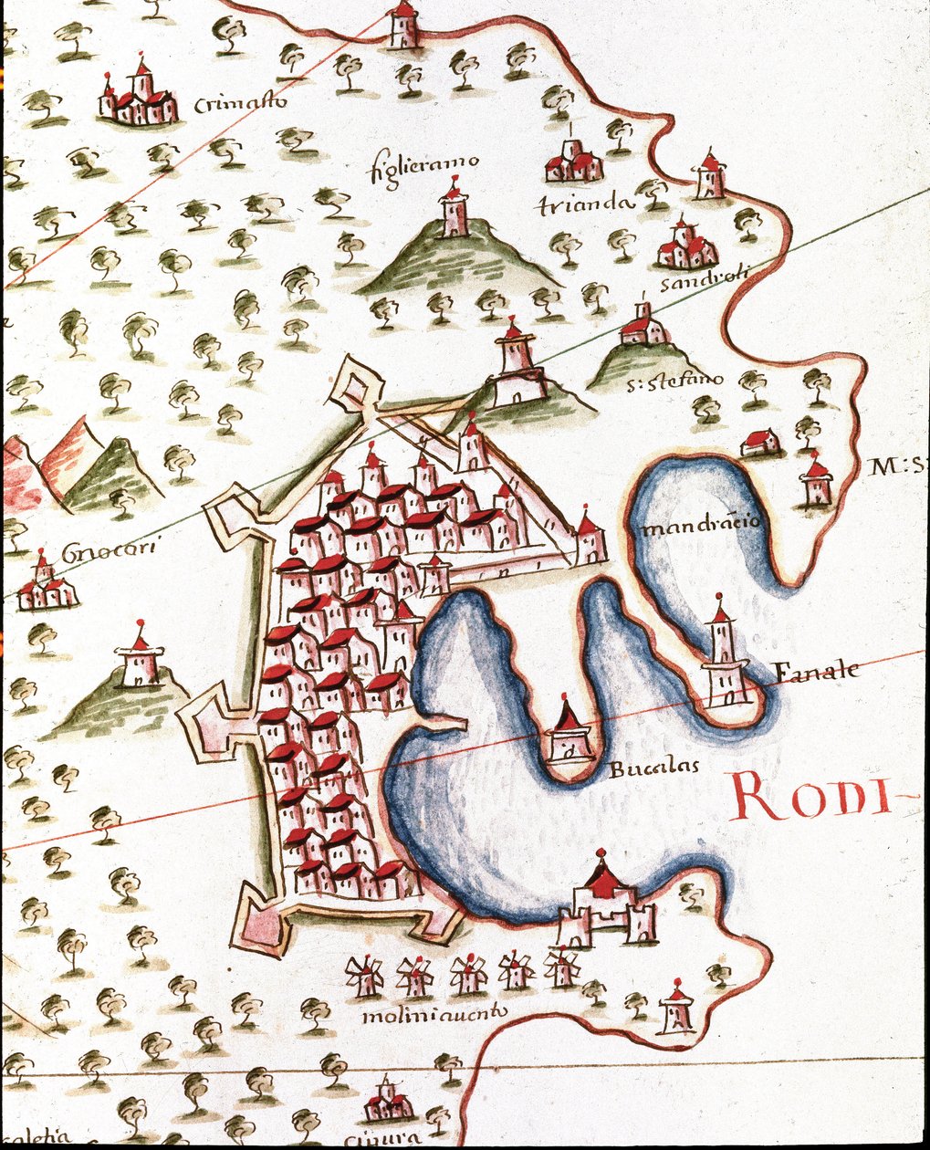De haven van Rhodos in Griekenland (detail) door Unknown artist