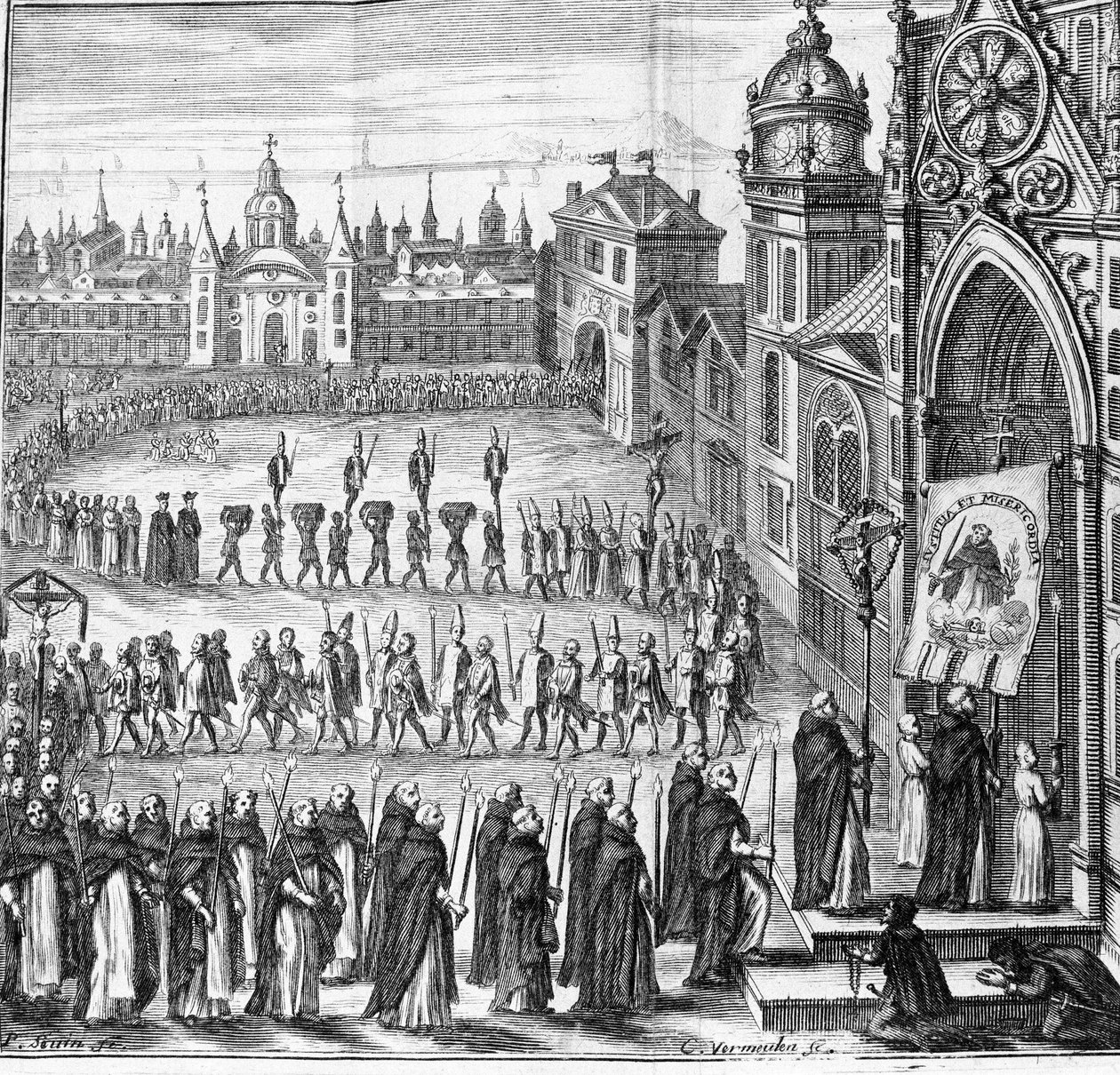 De processie van de Inquisitie gaat naar het Tribunaal. Spanje. 17e eeuw door Unknown artist