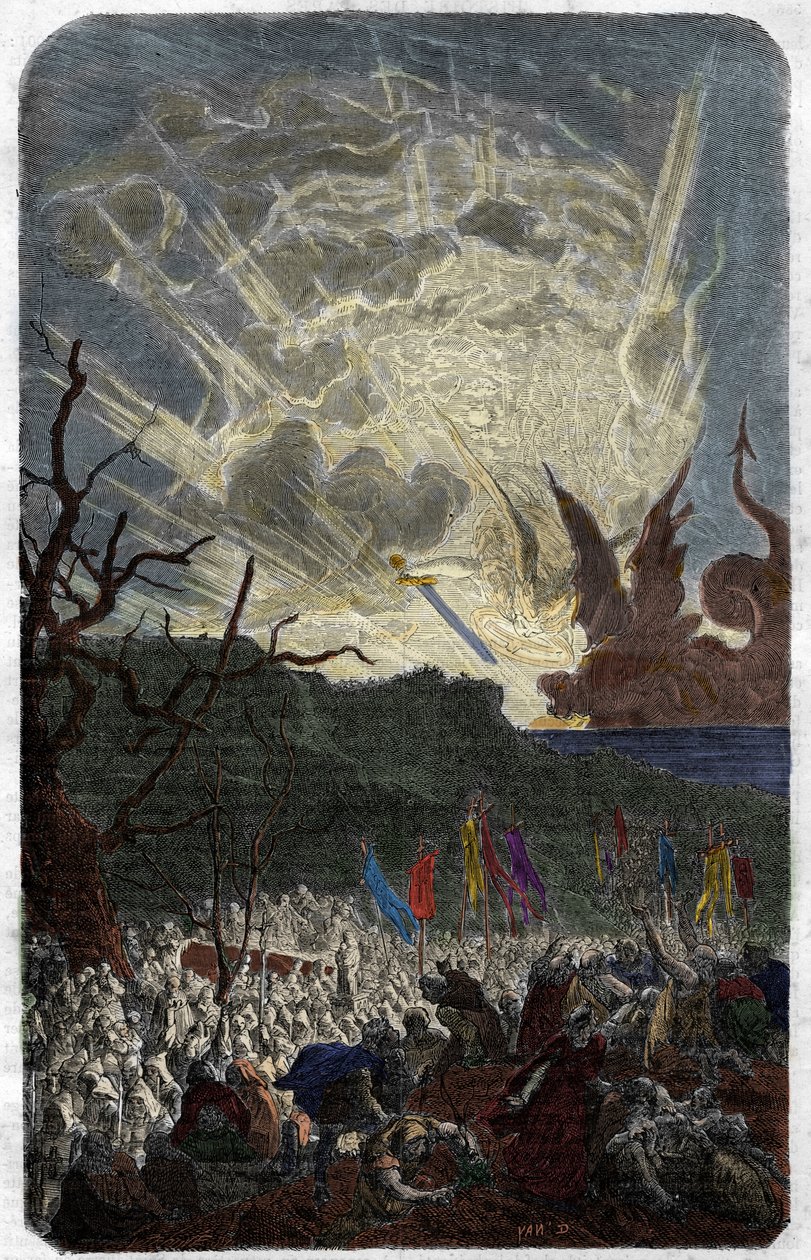 De bijgeloven (angst) van het jaar duizend: het einde van de wereld. Gravure in 