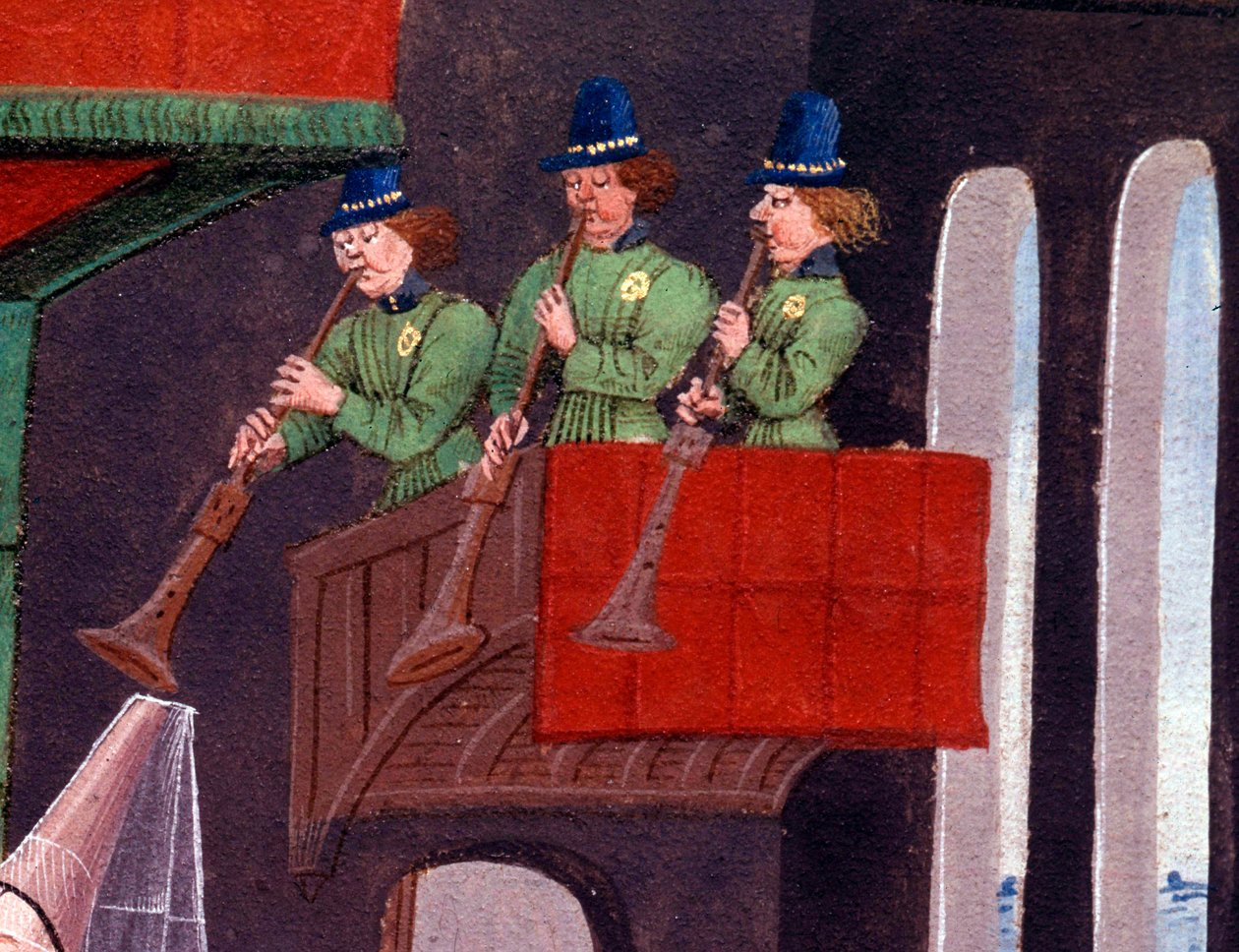 Het huwelijksbanket van Clarisse, dochter van koning Yvon van Gascogne en Renaud (detail). Miniatuur uit het manuscript 