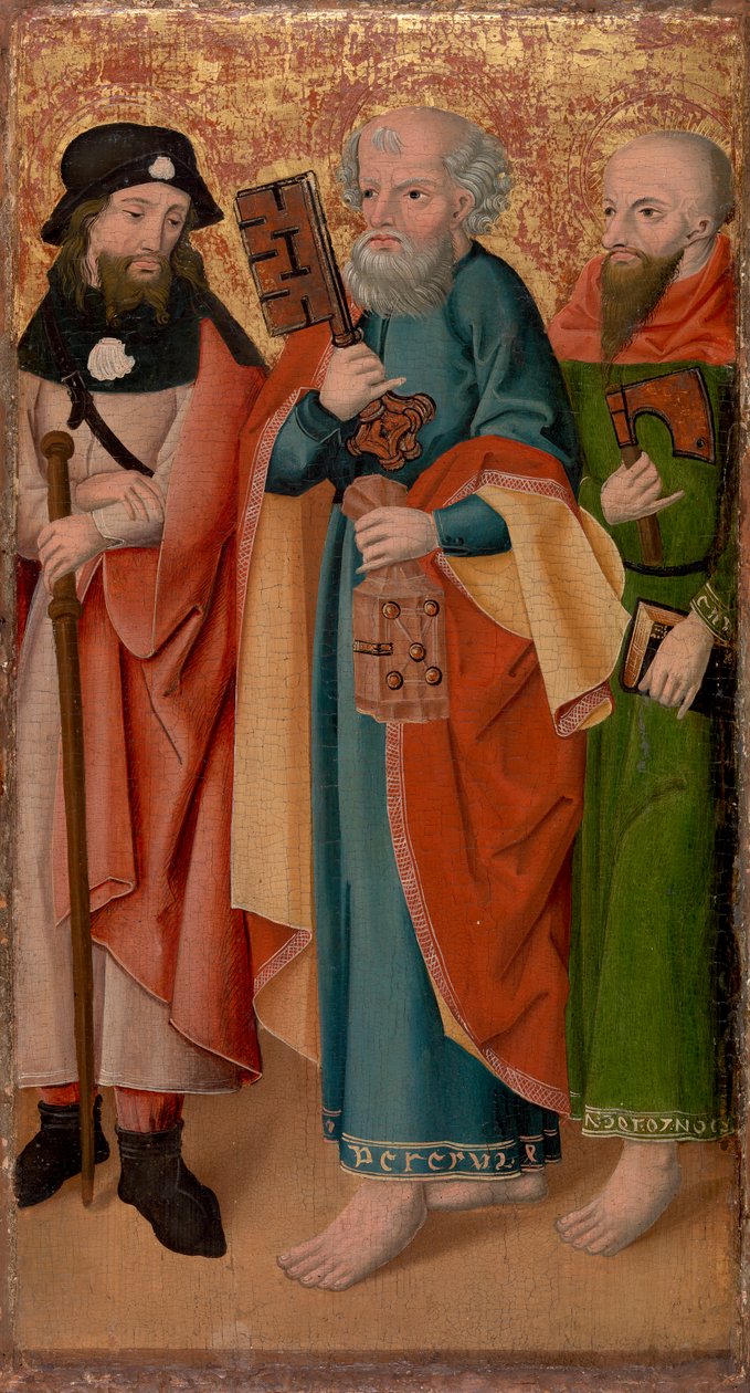 Drie apostelen met stok, sleutel en bijl door Unknown artist