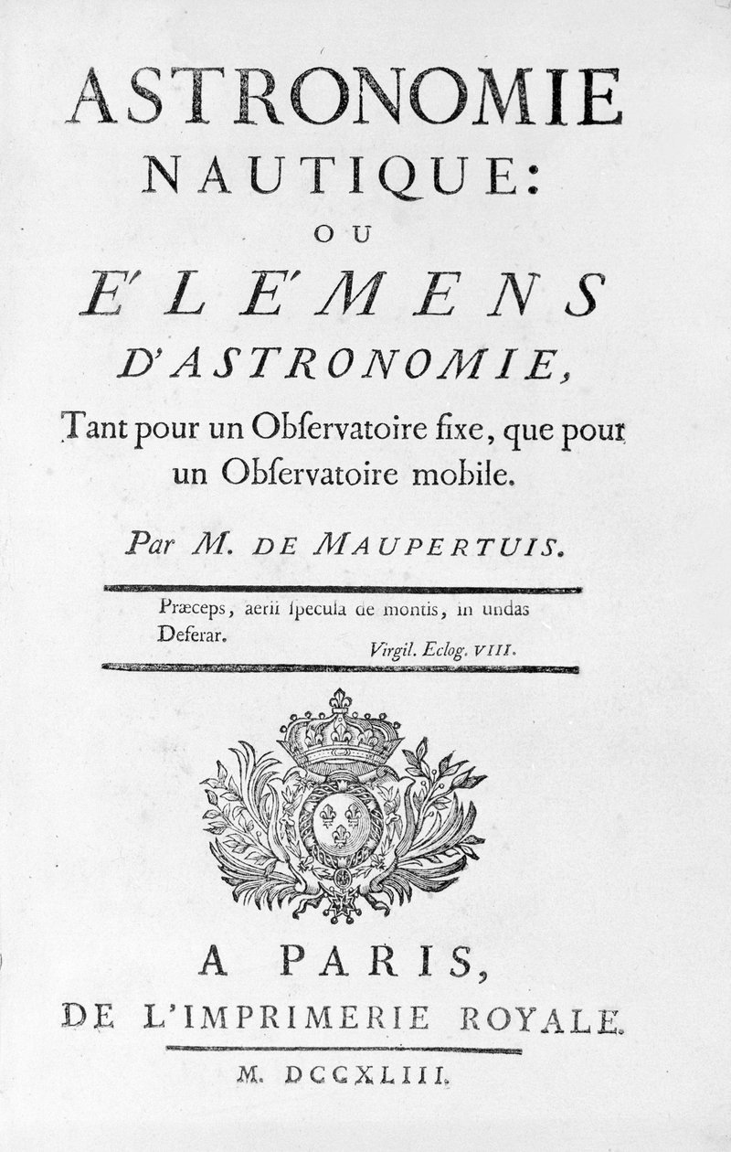 Titelpagina van Nautische Astronomie: of Elementen van Astronomie door M. de Maupertuis. 1743 door Unknown artist