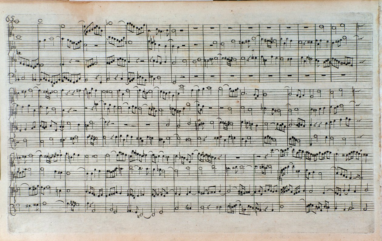 Titelpagina van muzikale partituur van De Kunst van de Fuga, de laatste en onvoltooide fuga, door Johann Sebastian Bach door Unknown artist