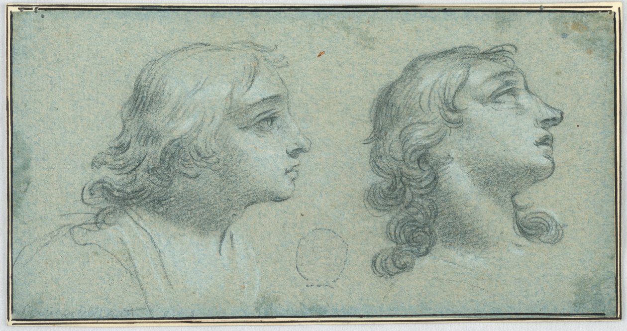 Twee aanzichten van het hoofd van een jongeling door Unknown artist
