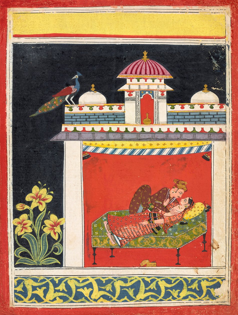 Twee geliefden in een paviljoen, uit een Amarushataka (Honderd gedichten van Amaru), of een niet-geïdentificeerde erotische serie door Unknown artist