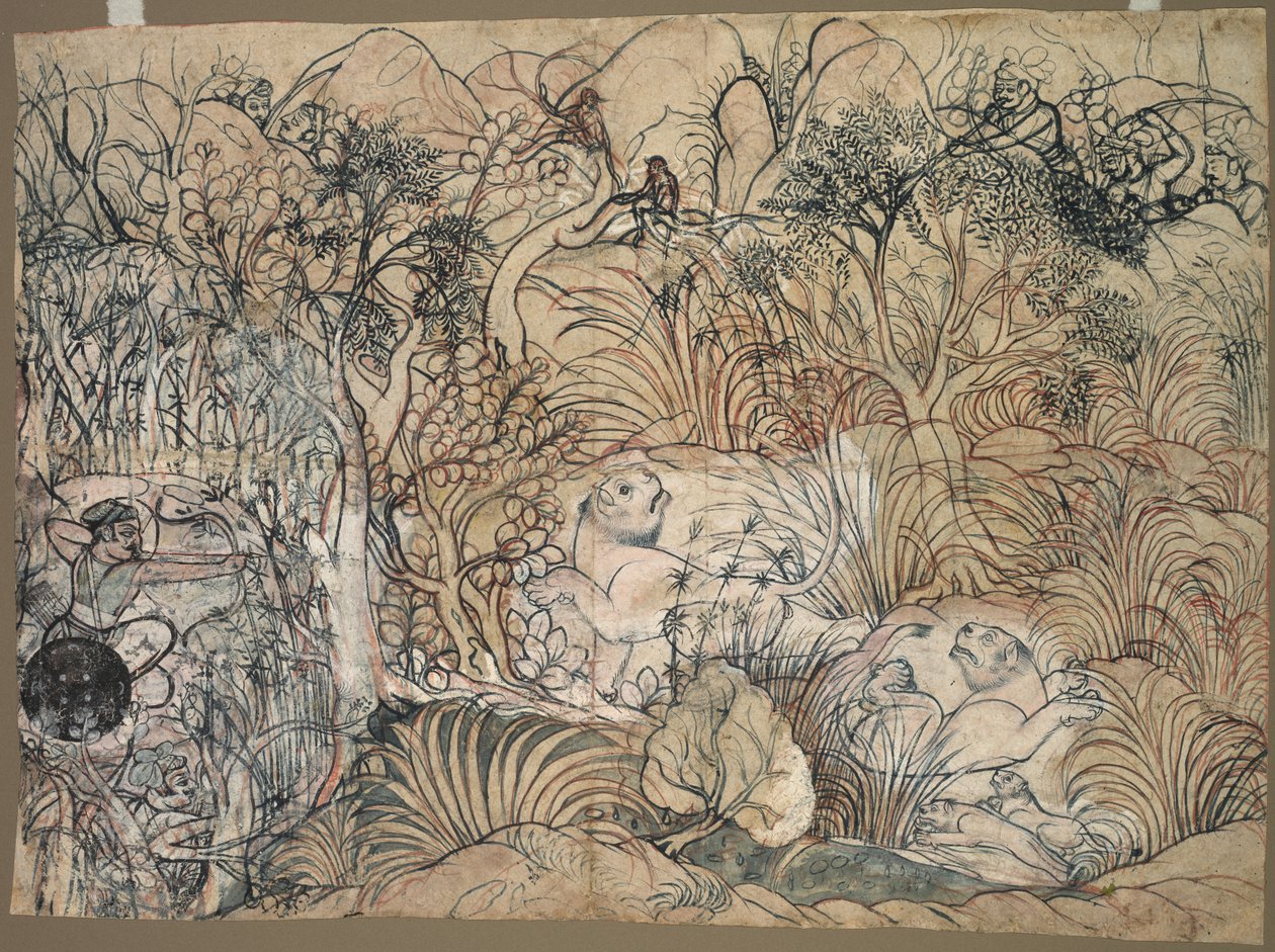 Umed Singh van Kota op Leeuwenjacht door Unknown artist