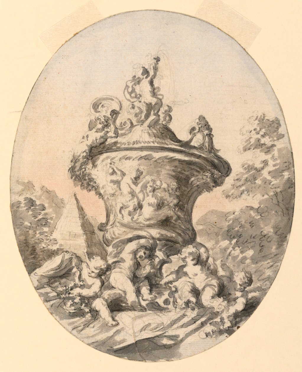 Vaas in Landschap door Unknown artist