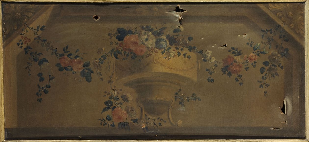Vaas met bloemen in een nis door Unknown artist