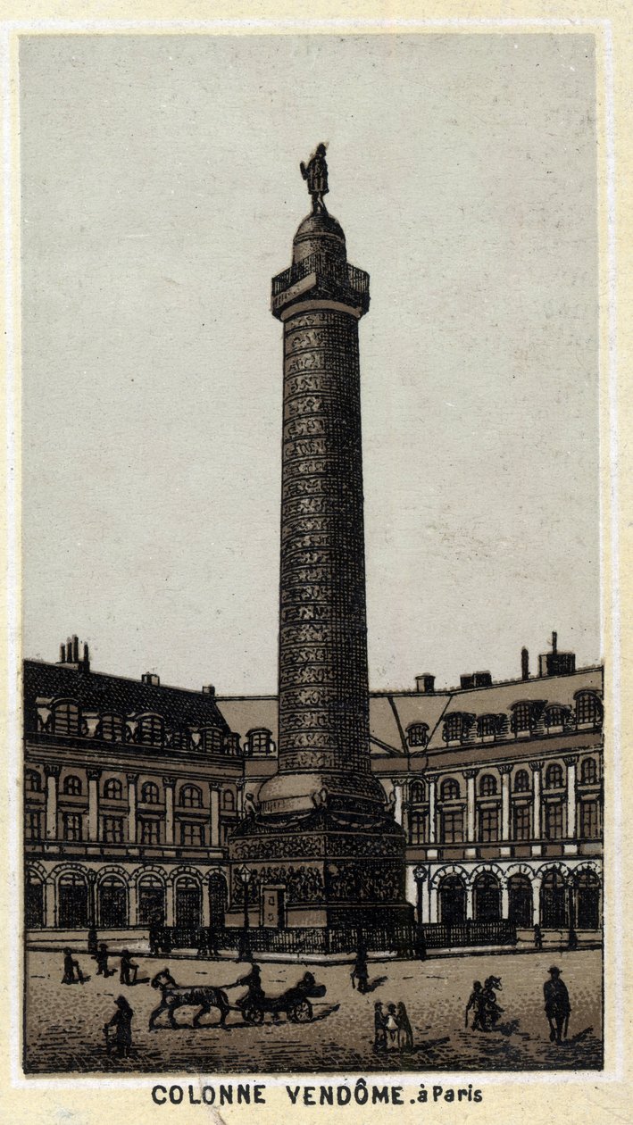 Vendôme-zuil op het gelijknamige plein in Parijs. Chromolithografie van het einde van de 19e eeuw door Unknown artist