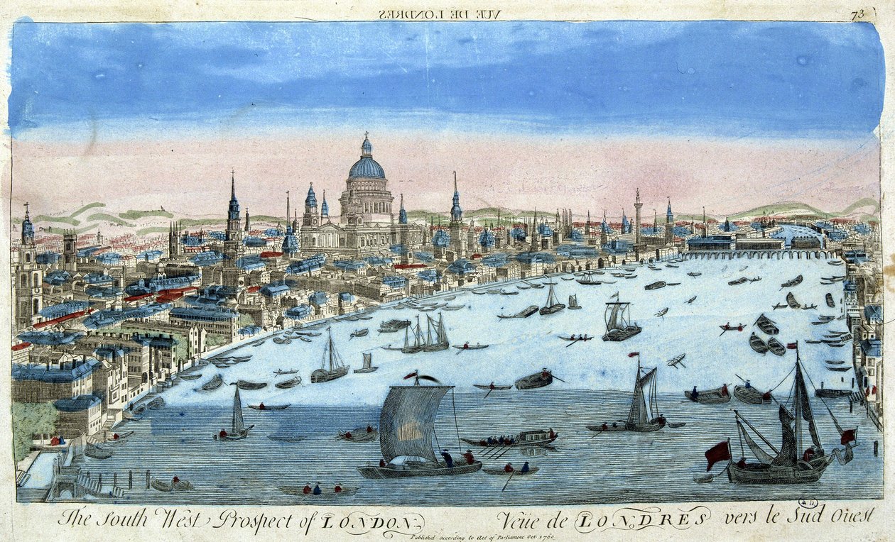 Uitzicht op Londen en de Theems, zuidwest - optisch zicht door Unknown artist