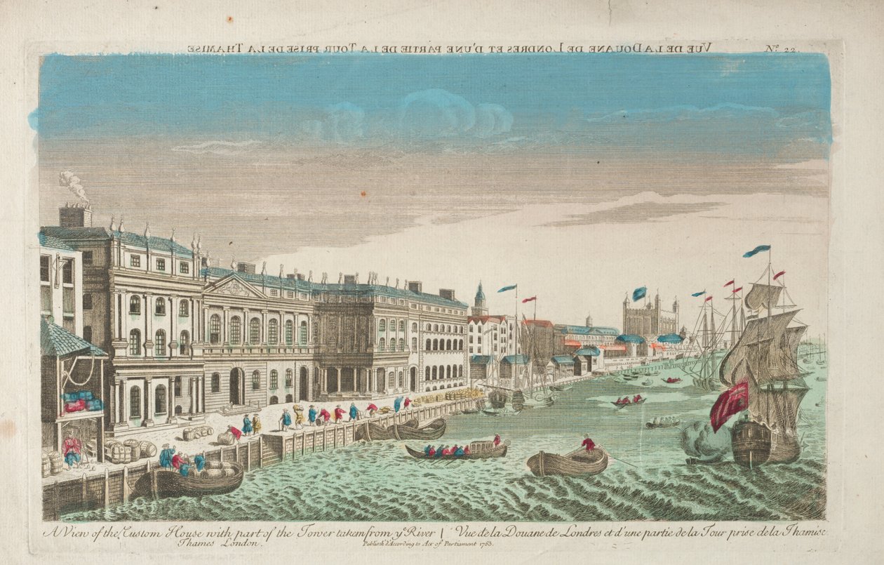 Gezicht op het Custom House en de Douana van Londen door Unknown artist