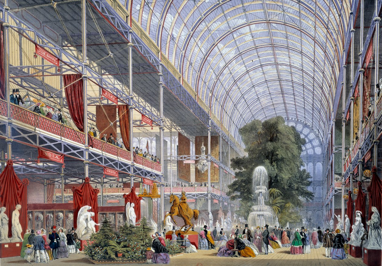 Zicht op de Wereldtentoonstelling in het Crystal Palace, gebouwd door Joseph Paxton voor de gelegenheid, in 1851 in Londen door Unknown artist
