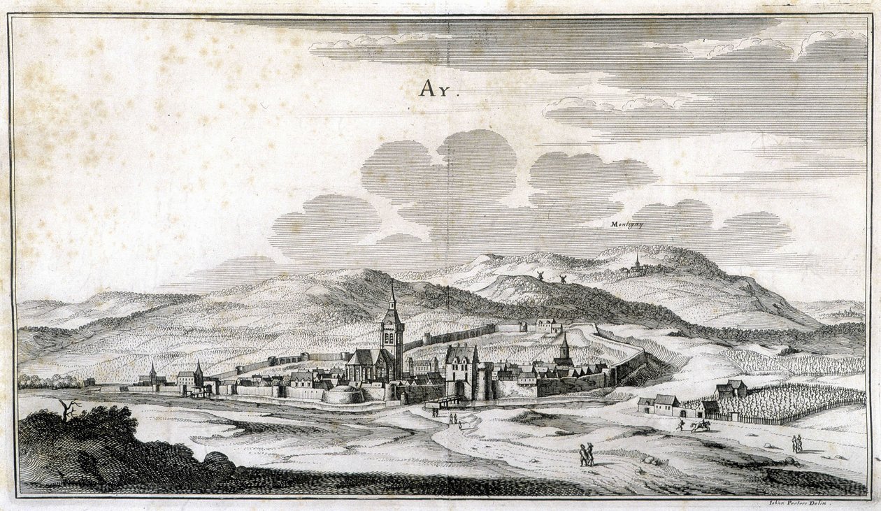 Zicht op de stad Ay. Gravure uit het einde van de 18e eeuw. door Unknown artist