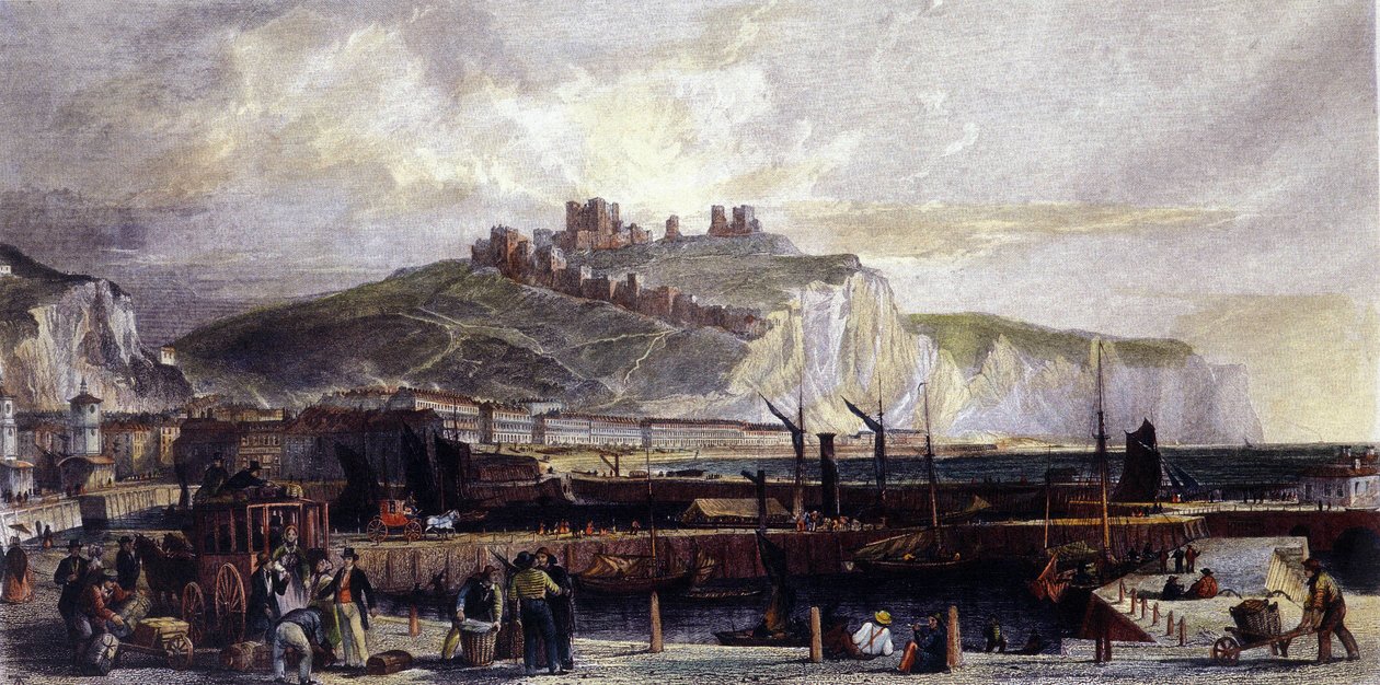 Uitzicht op de stad Dover en zijn hoge witte krijtrotsen in Engeland. 1850 door Unknown artist