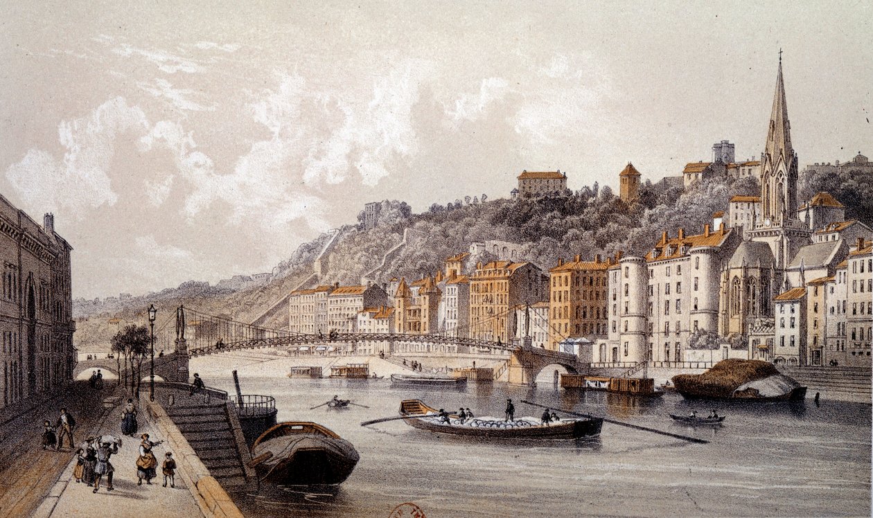 Uitzicht op de stad Lyon vanaf de Quai Tilsitt door Unknown artist