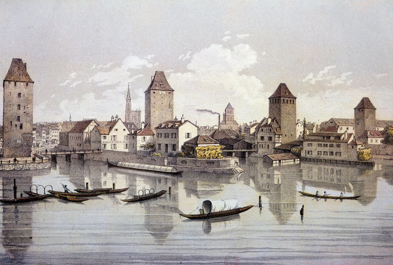 Uitzicht op de stad Straatsburg aan de Rijn. 19e-eeuwse gravure Parijs, B.N. door Unknown artist