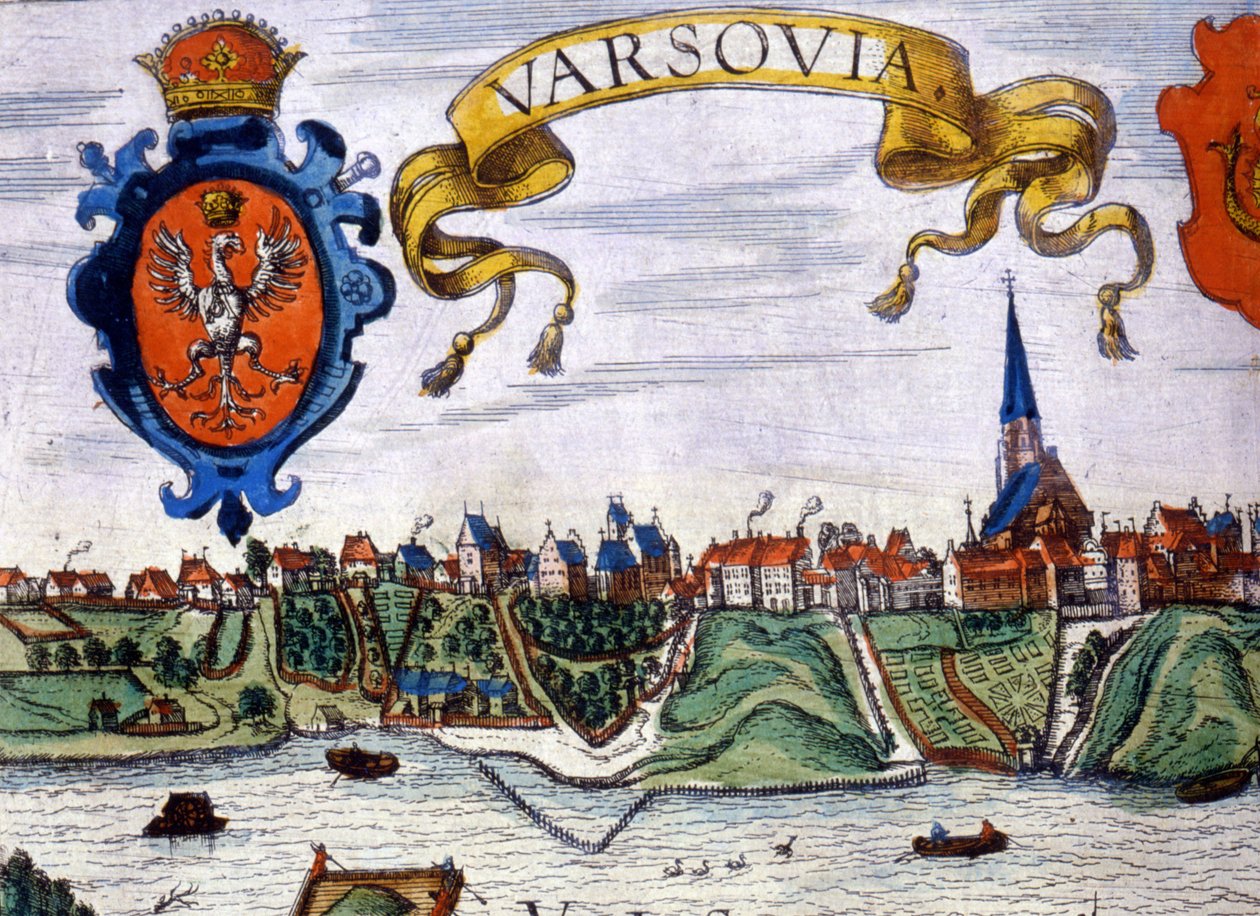 Uitzicht op de stad Warschau met het stadswapen. 1780 door Unknown artist