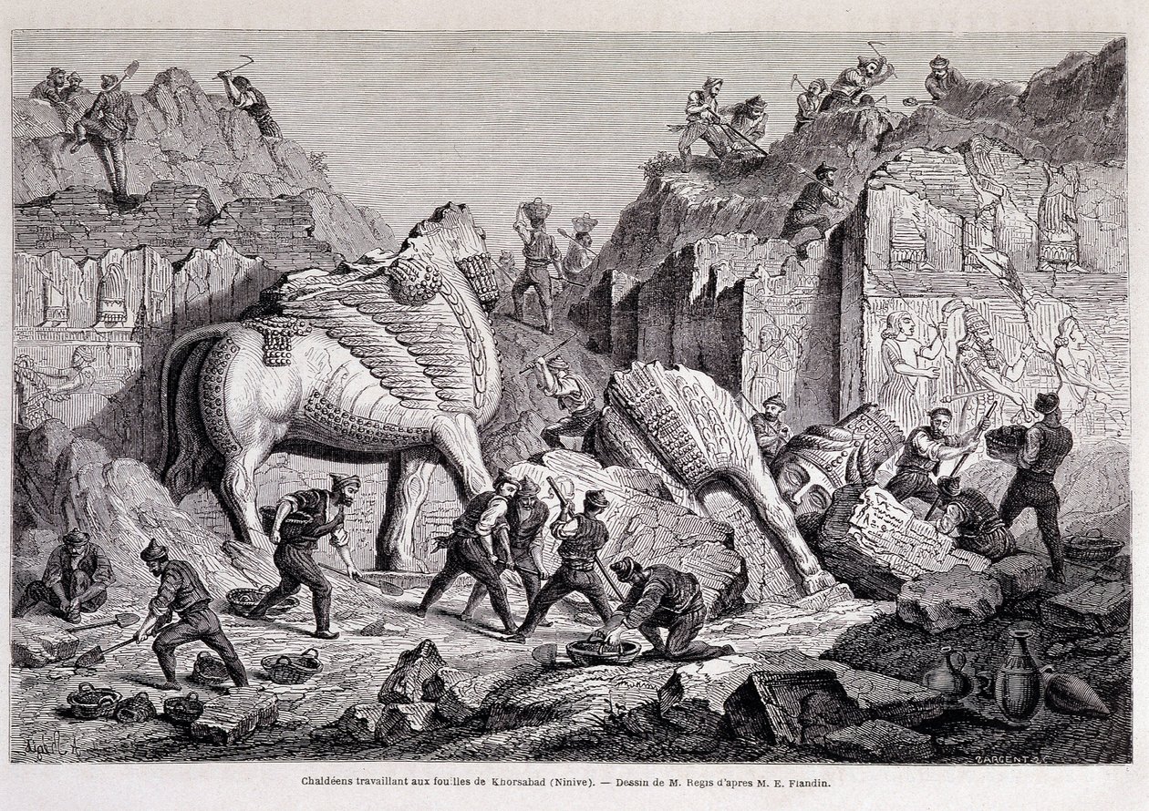 Uitzicht op de opgravingen van Khorsabad (Khunsabad) (Nineveh) - in "Rond de wereld" 2e week 1861 door Unknown artist