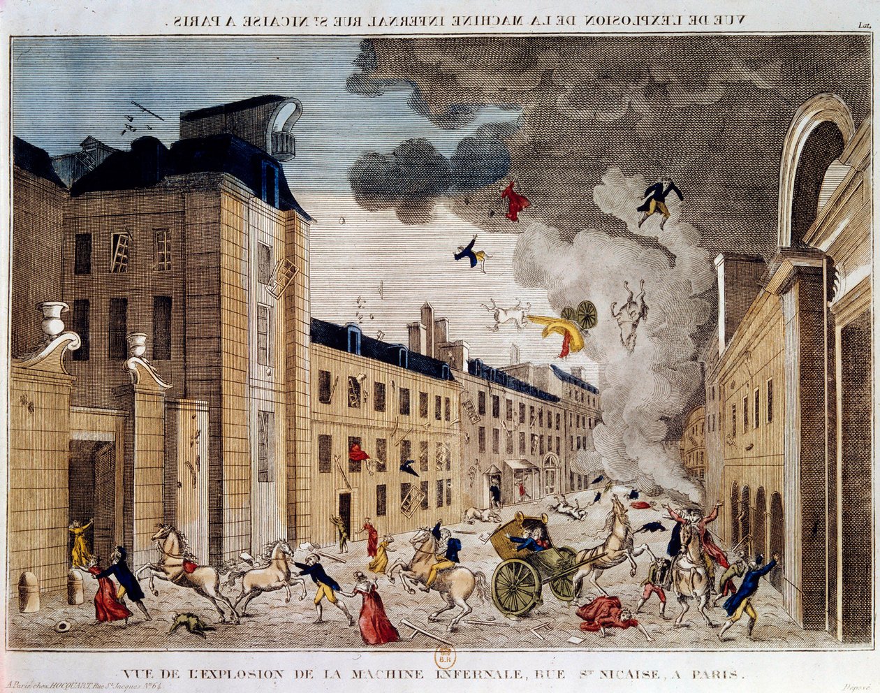 Zicht op de explosie van de helse machine van de rue Saint Nicaise in Parijs op de 3e nivose an IX door Unknown artist